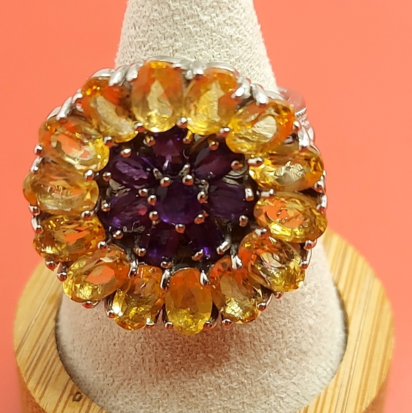 Natural Citrine, Amethyst, Rhodolite Garnet 925 Sterling Silver Ring Size 7.75 - Picture 9 of 12